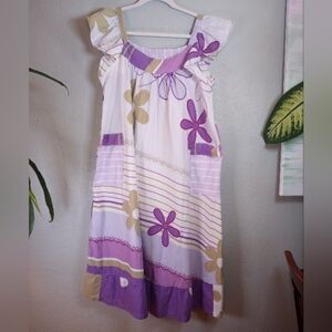 Flutter Cap Sleeve Floral Trapeze Swing Dress Front Pockets Comfy Light Sz L